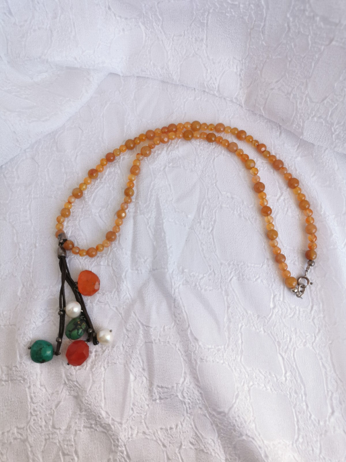 Sautoir Cornaline, Turquoise & Perles d’Eau Douce