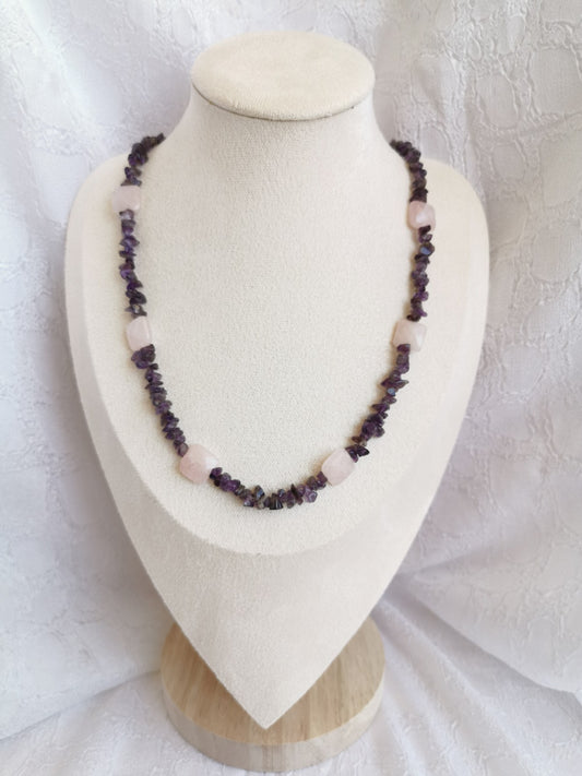 Collier améthyste et quartz rose
