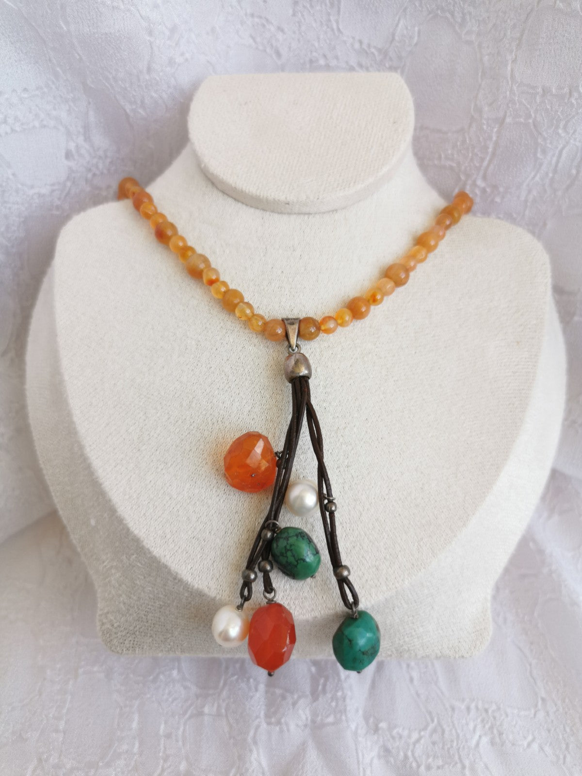 Sautoir Cornaline, Turquoise & Perles d’Eau Douce