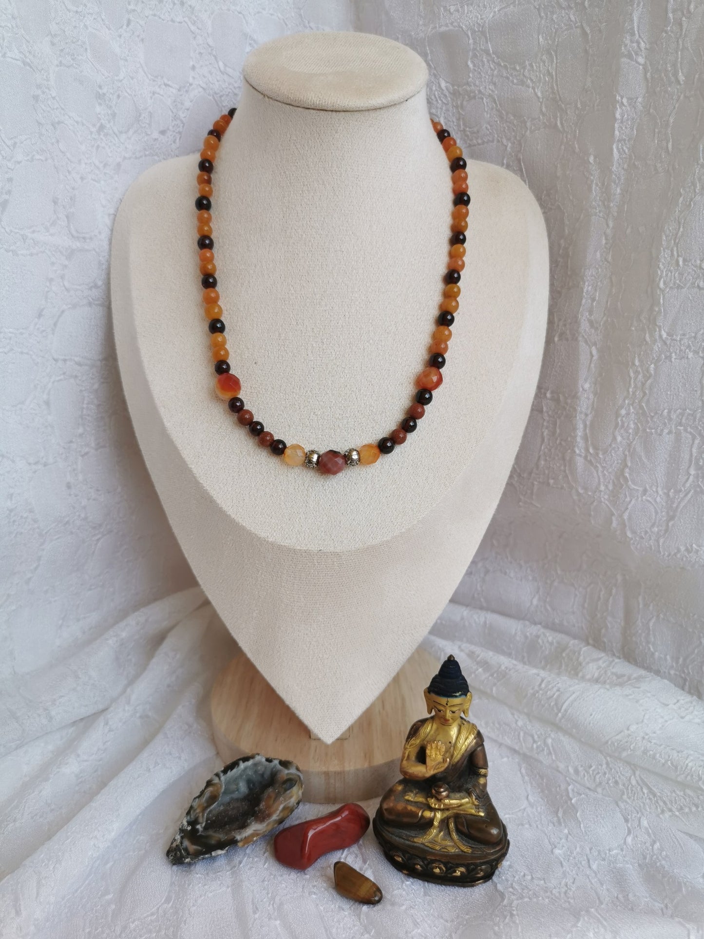 Collier cornaline, grenat, agate, pierre de soleil