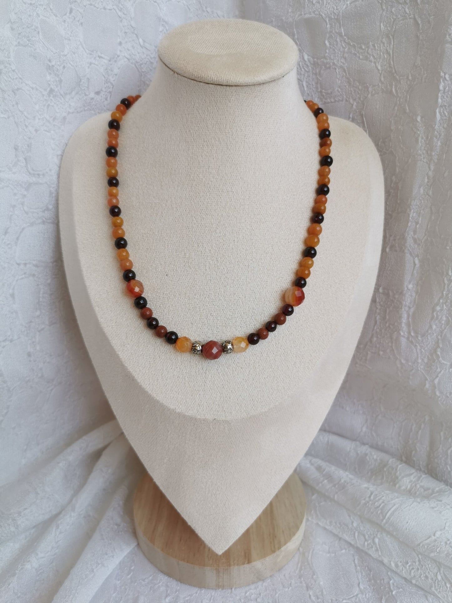 Collier cornaline, grenat, agate, pierre de soleil