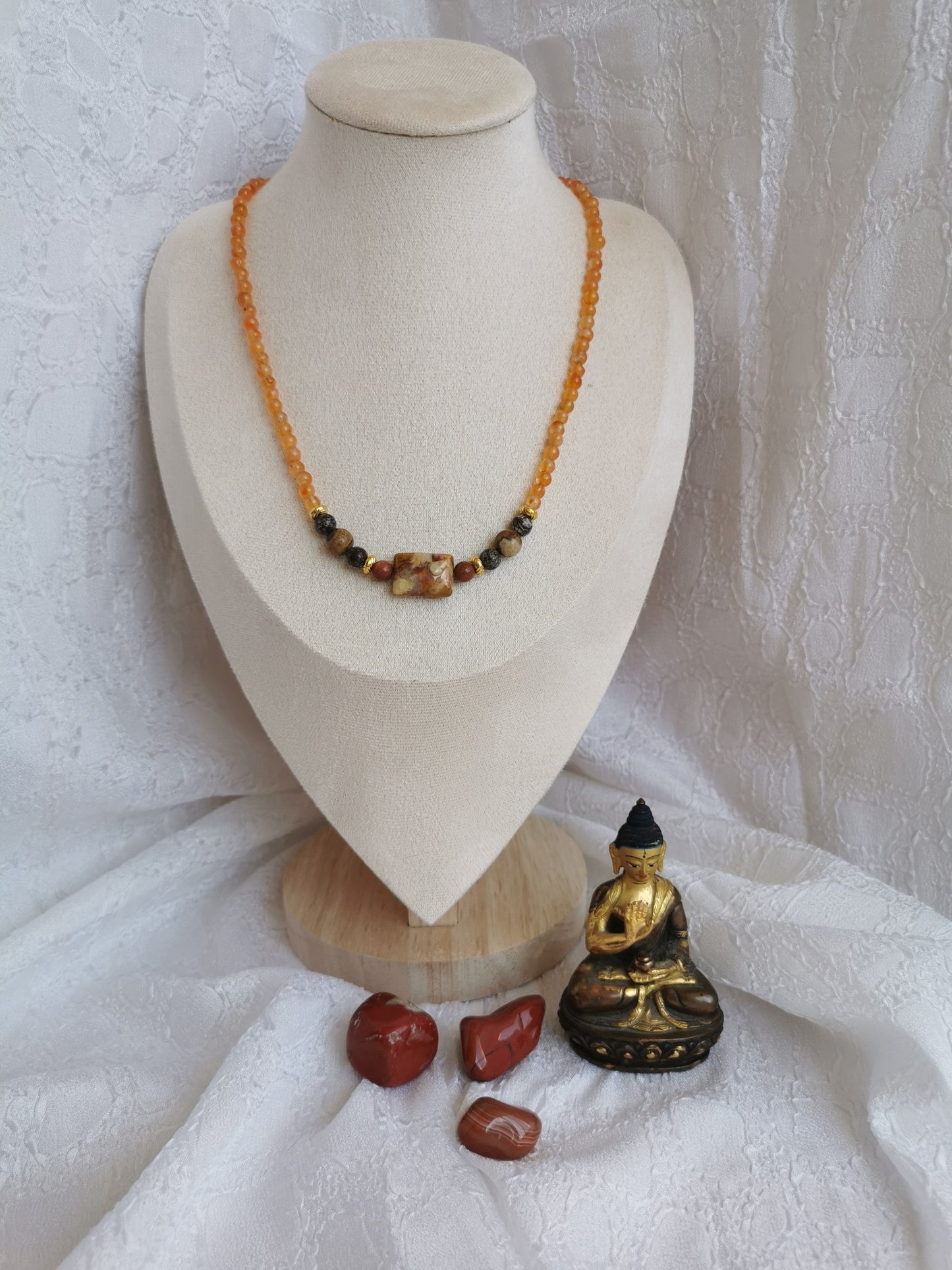 Collier cornaline, jaspe paysage