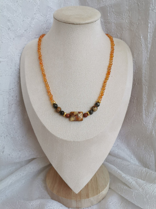 Collier cornaline, jaspe paysage