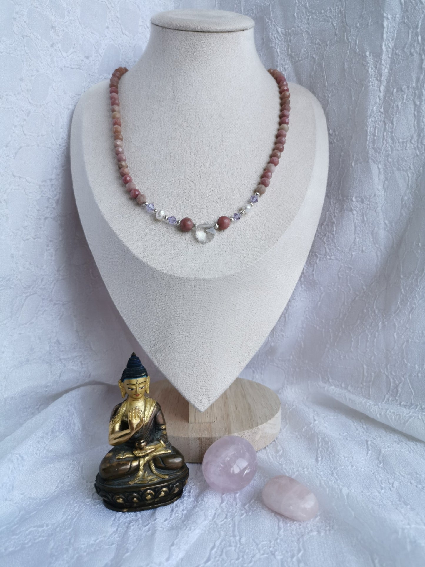 Collier en rhodonite et perles fantaisies